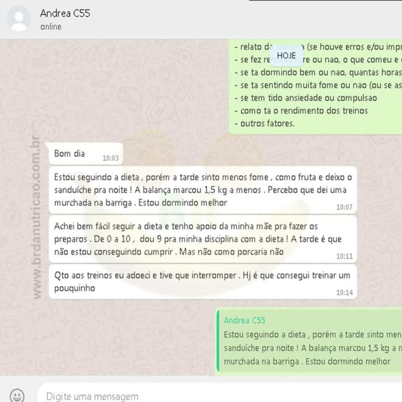 "A balança marcou 1,5 a menos ....  dei uma murchada na barriga. Eestou dormindo melhor" Andrea