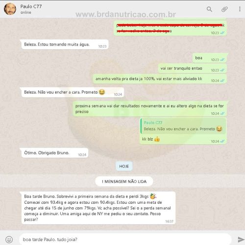 "Comecei com 93,4kg e agora estou com 90,4kg" -3kg Paulo