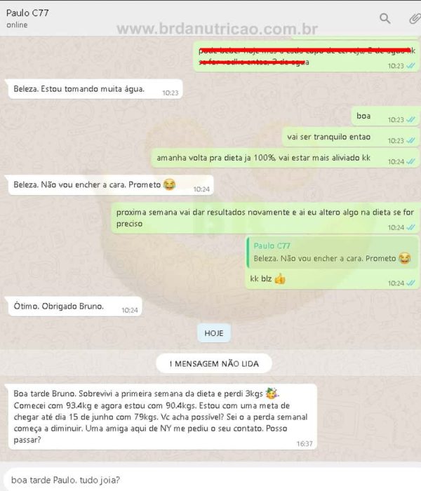 Nutrição & Consultoria Fitness Online 23 "Comecei com 93,4kg e agora estou com 90,4kg" -3kg Paulo