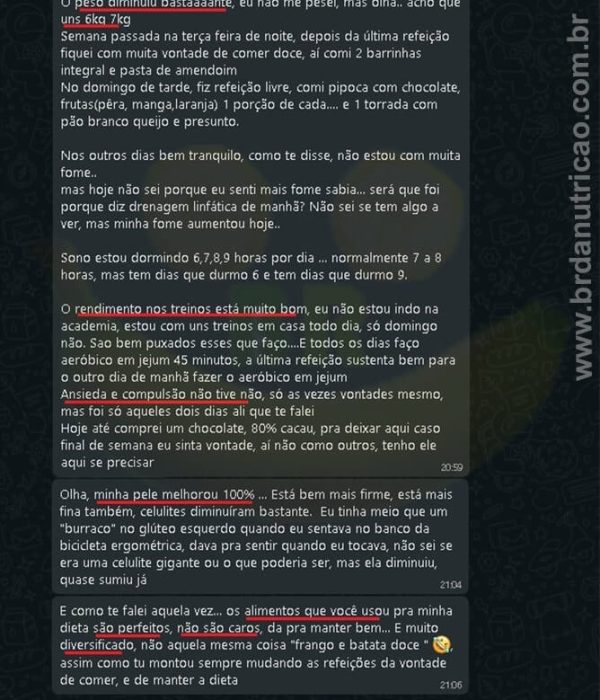 Nutrição & Consultoria Fitness Online 29 "o peso diminuiu bastante ... o rendimento nos treinos está muito bom ... minha pele melhorou 100%" -6kg Natalia